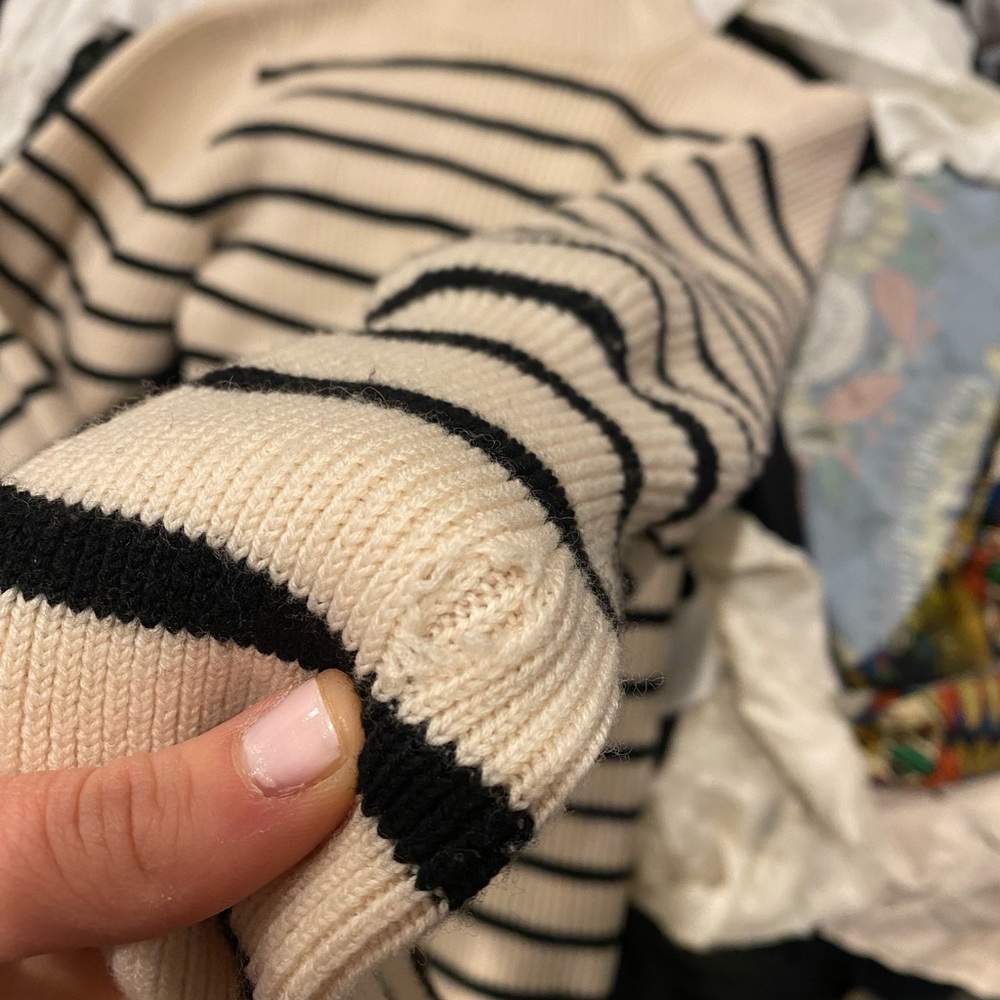 KHAITE Striped Cream and Black Mock Neck Sweater - Picture 5 of 7